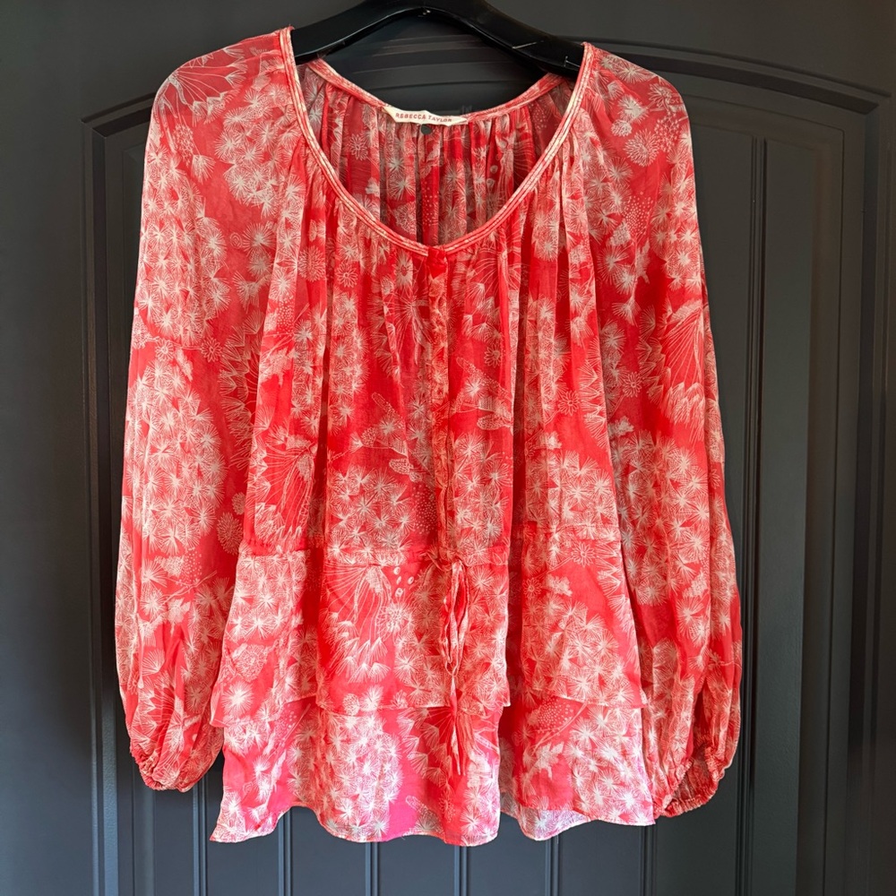 Rebecca‎ Taylor Women’s Silk Floral Blouse Cinch Waist Silk Blend Size 4